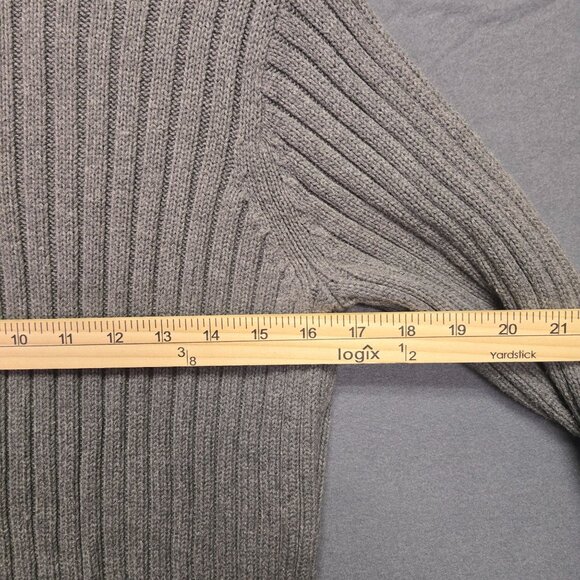 Vintage Y2K Old Navy Preppy Gray Ribbed Half-Zip Cotton Sweater Pullover - Picture 7 of 9